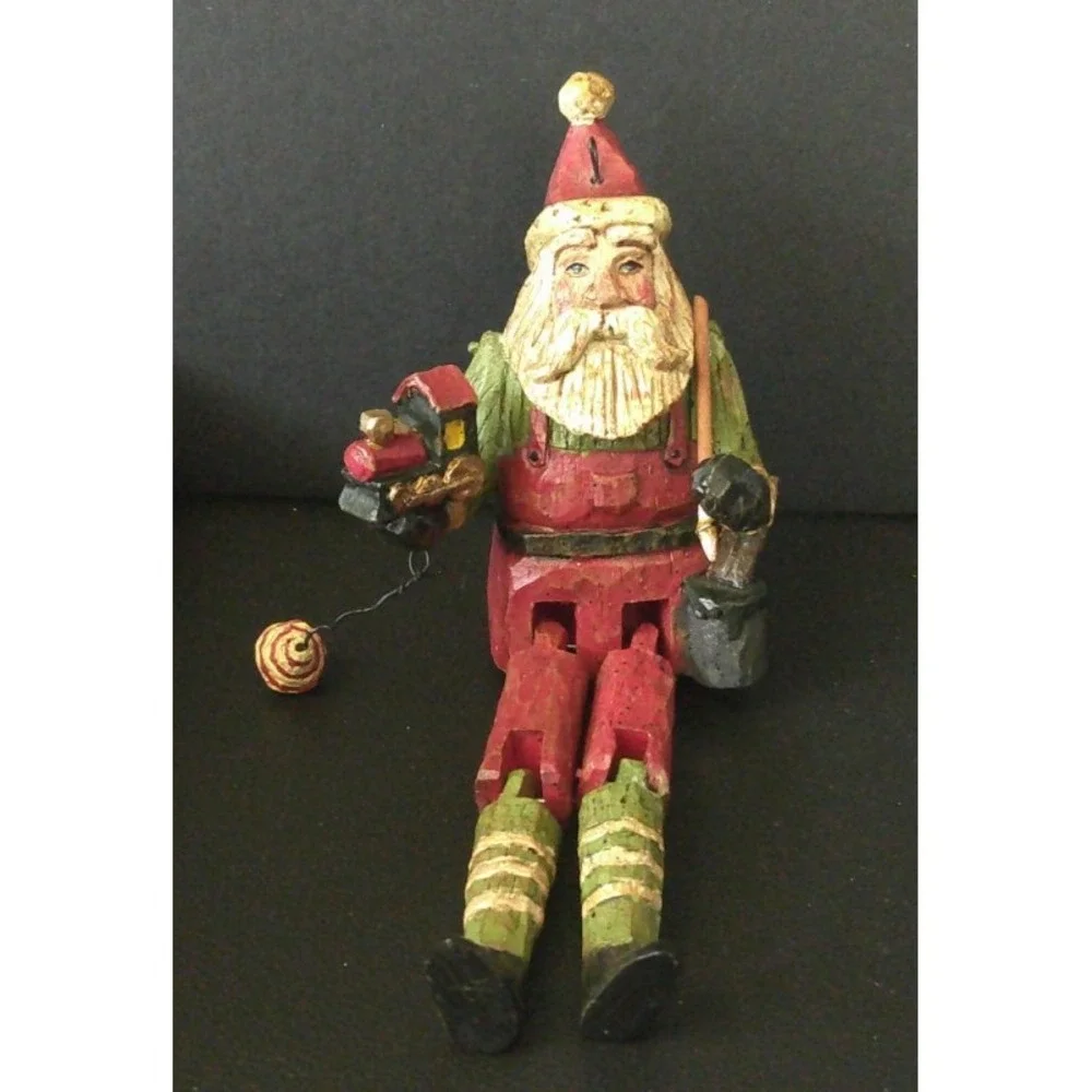 Santa Articulated Dangling Legs Painting Train Christmas Holiday‎ Ornament Resin